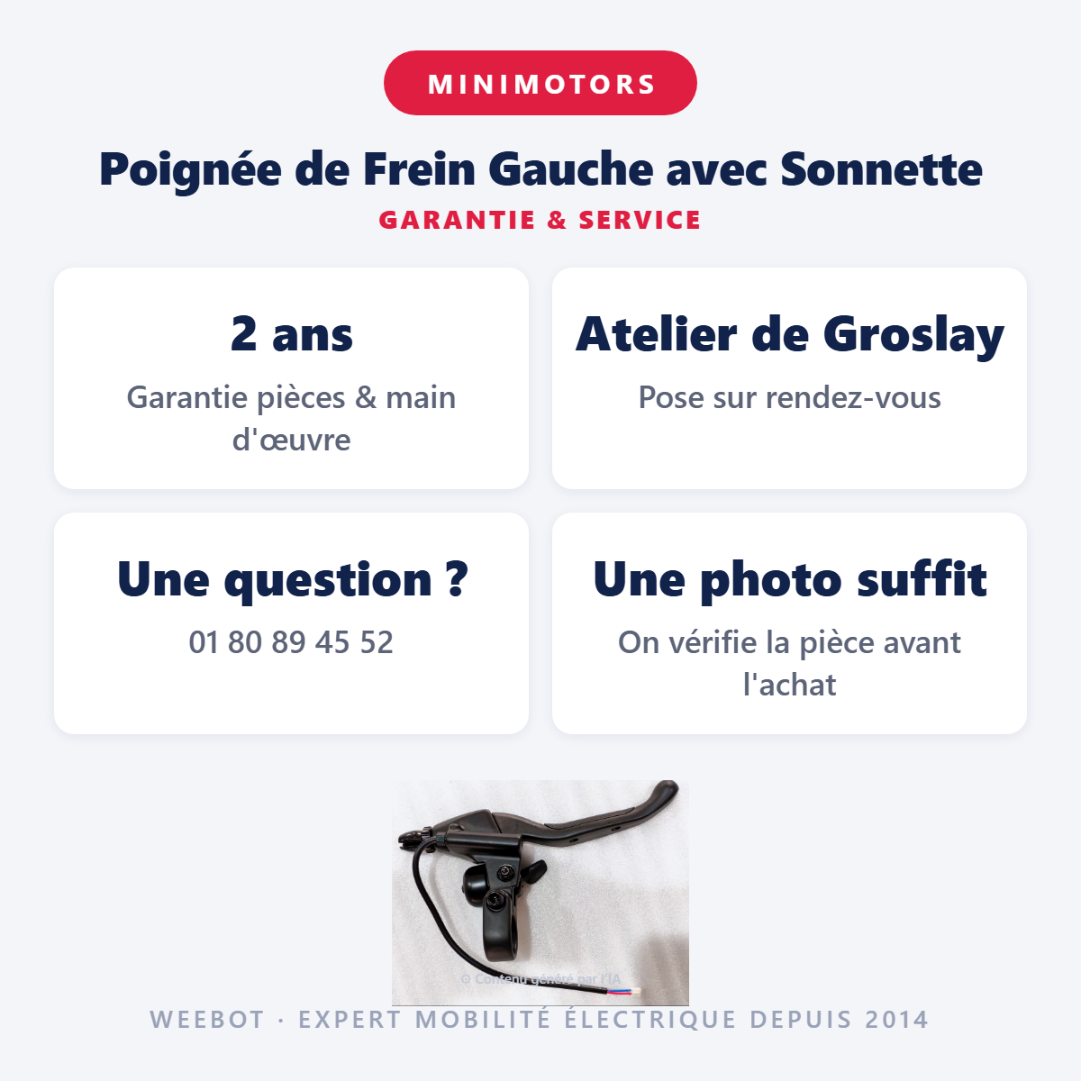 Poignée de Frein Gauche avec Sonnette : garantie 2 ans et service après-vente