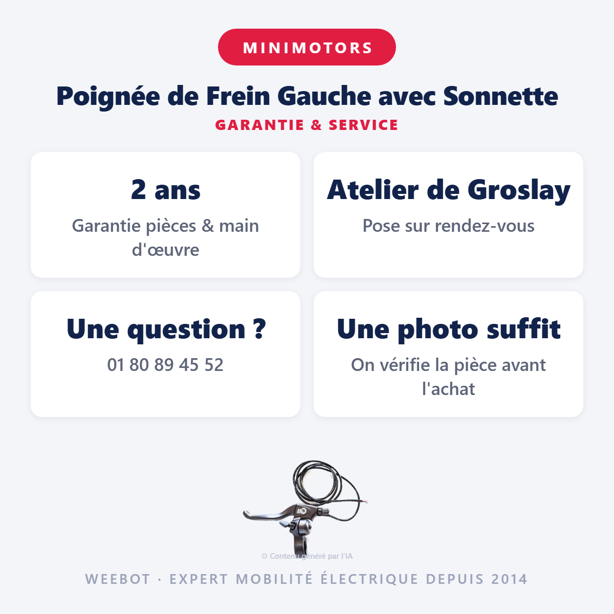 Poignée de Frein Gauche avec Sonnette : garantie 2 ans et service après-vente