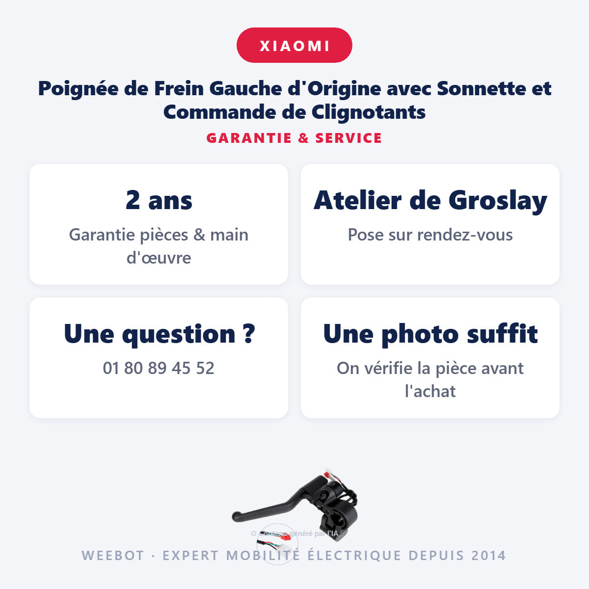 Poignée de Frein Gauche d'Origine avec Sonnette et Commande de Clignotants : garantie 2 ans et service après-vente