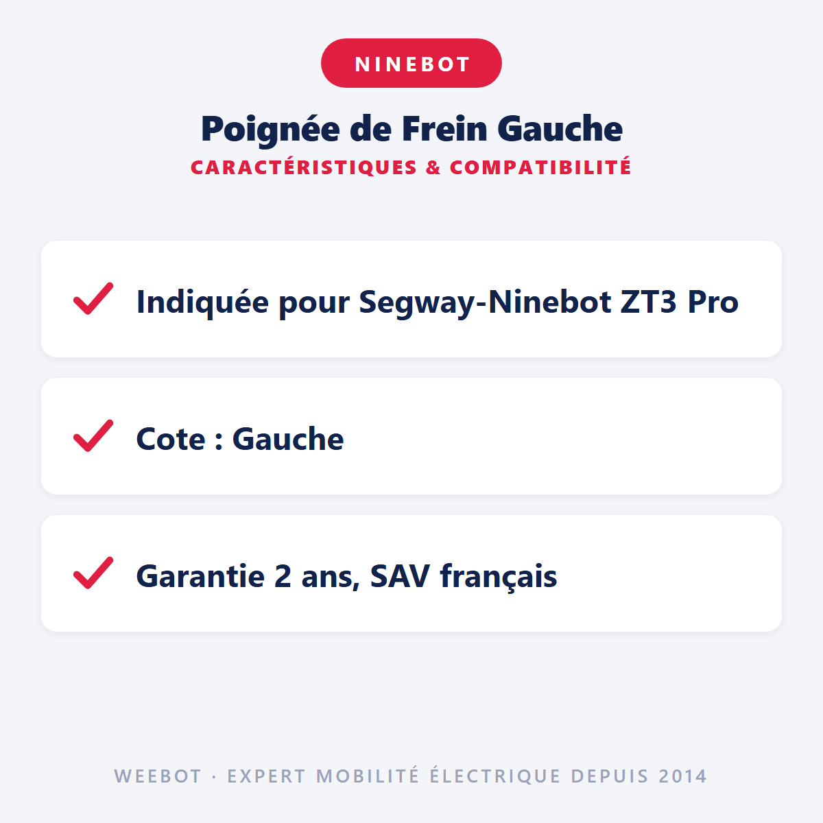 Poignée de Frein Gauche pour Trottinette Électrique Ninebot Segway ZT3 Pro - Weebot