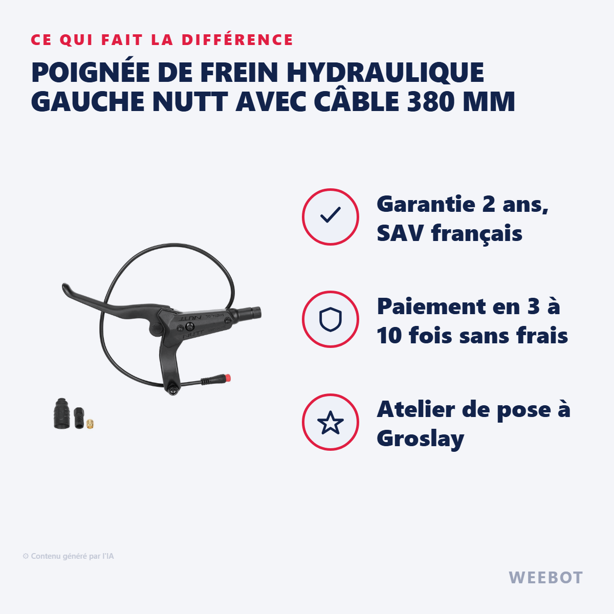 Poignée de Frein Hydraulique Gauche NUTT avec Câble 380 mm : les points forts