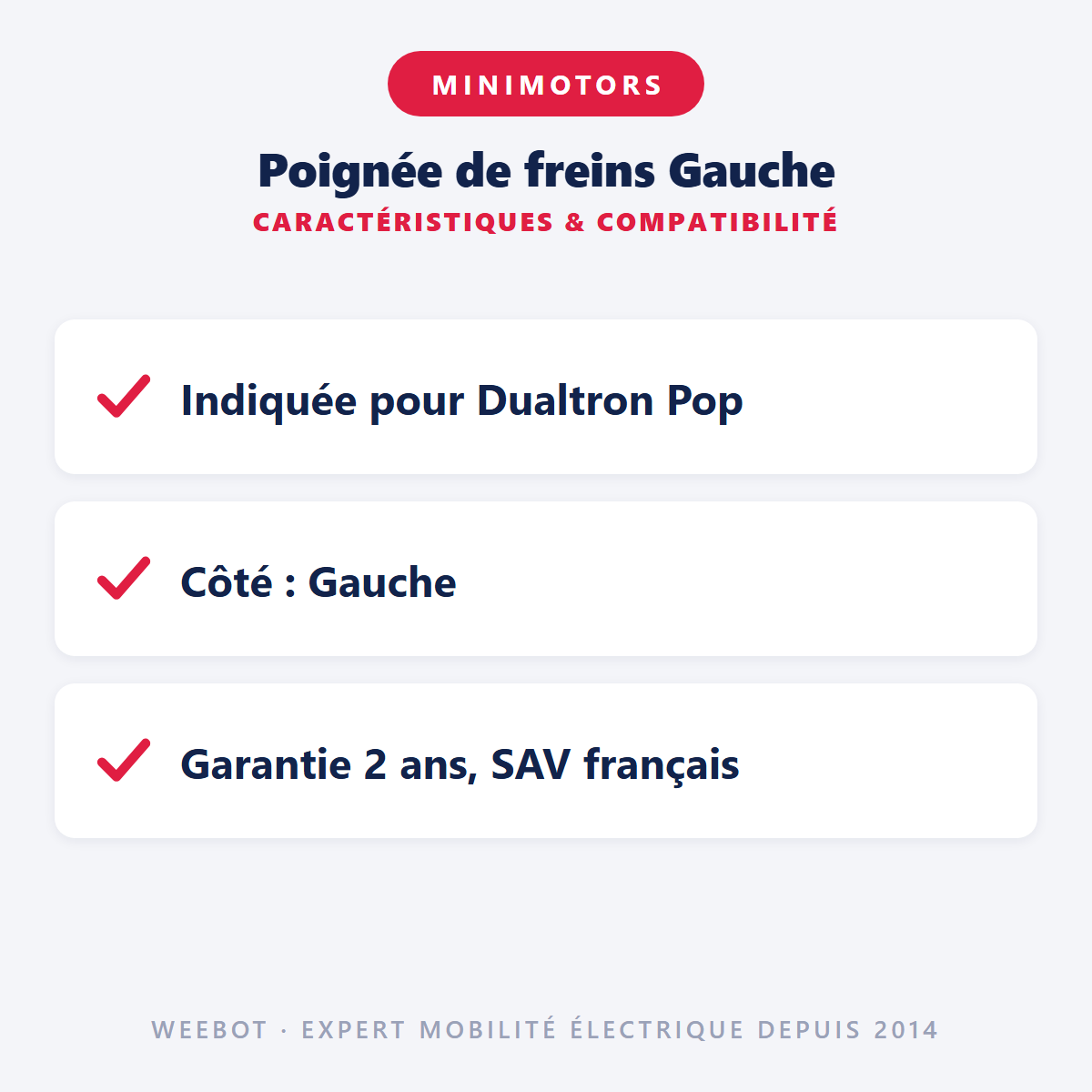 Poignée de freins Gauche pour Trottinette Electrique Dualtron Pop - Weebot
