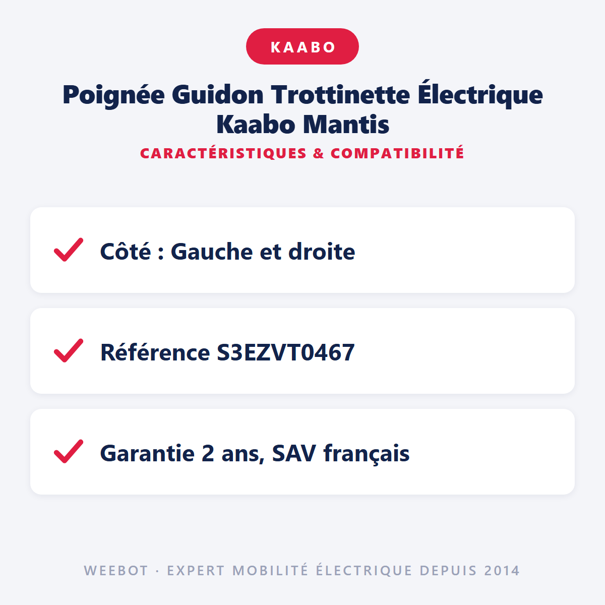 Poignée Guidon Trottinette Électrique Kaabo Mantis : caractéristiques et compatibilité
