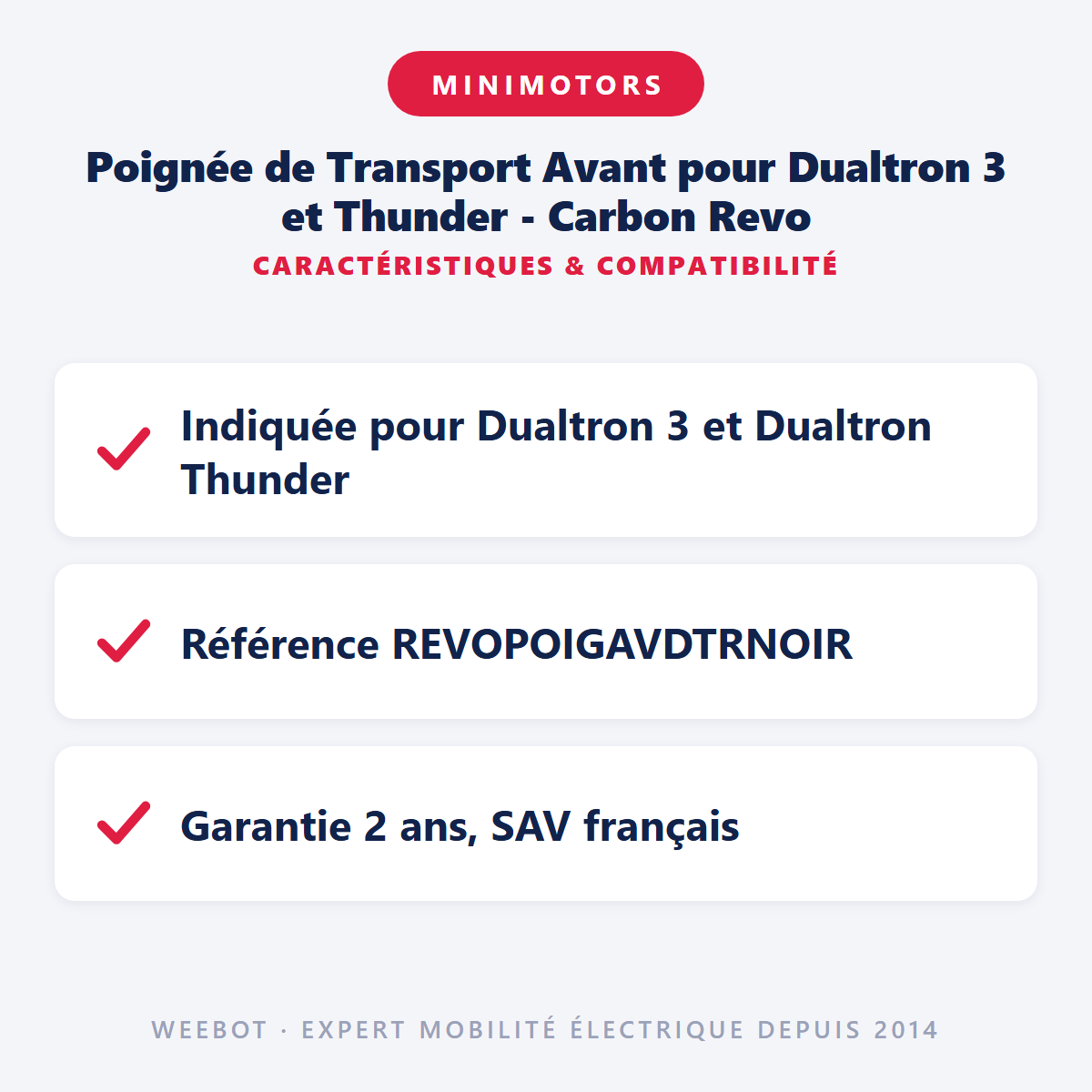 Poignée de Transport Avant pour Dualtron 3 et Thunder - Carbon Revo : caractéristiques et compatibilité
