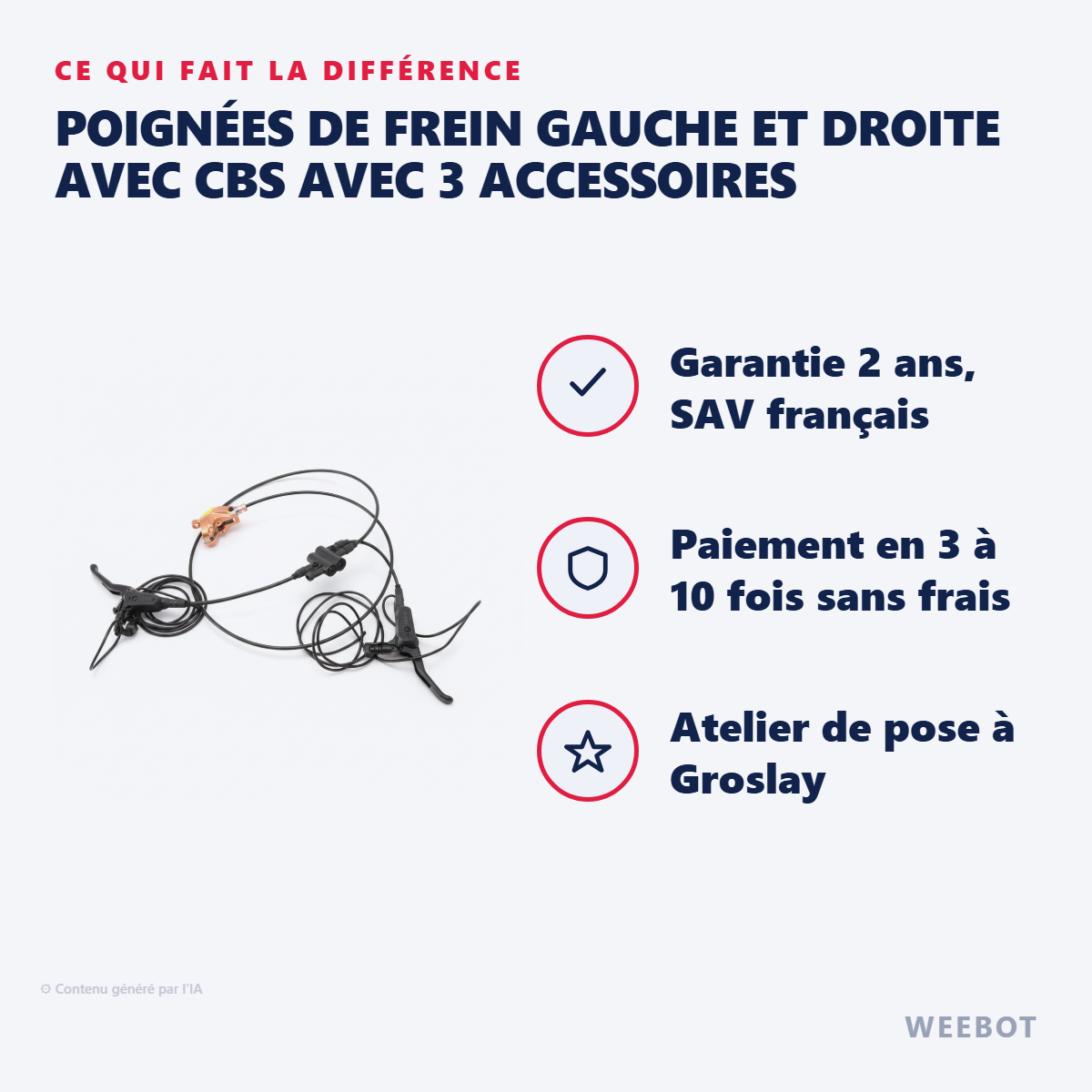 Poignées de Frein Gauche et Droite avec CBS avec 3 accessoires : les points forts