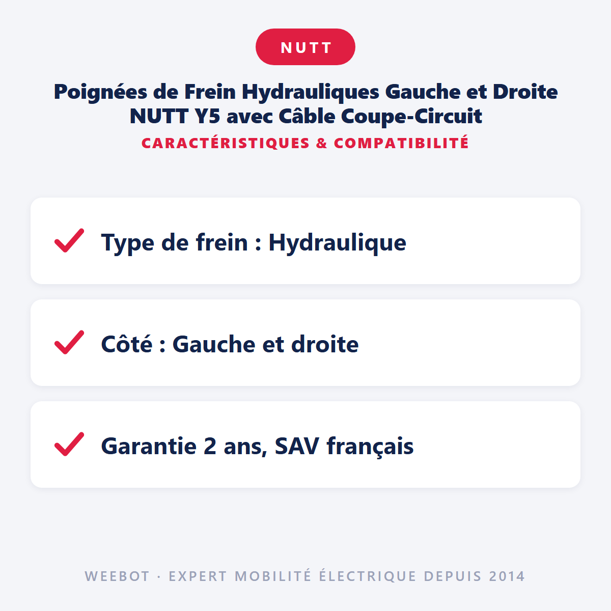 Poignées de Frein Hydrauliques Gauche et Droite NUTT Y5 avec Câble Coupe-Circuit : caractéristiques et compatibilité
