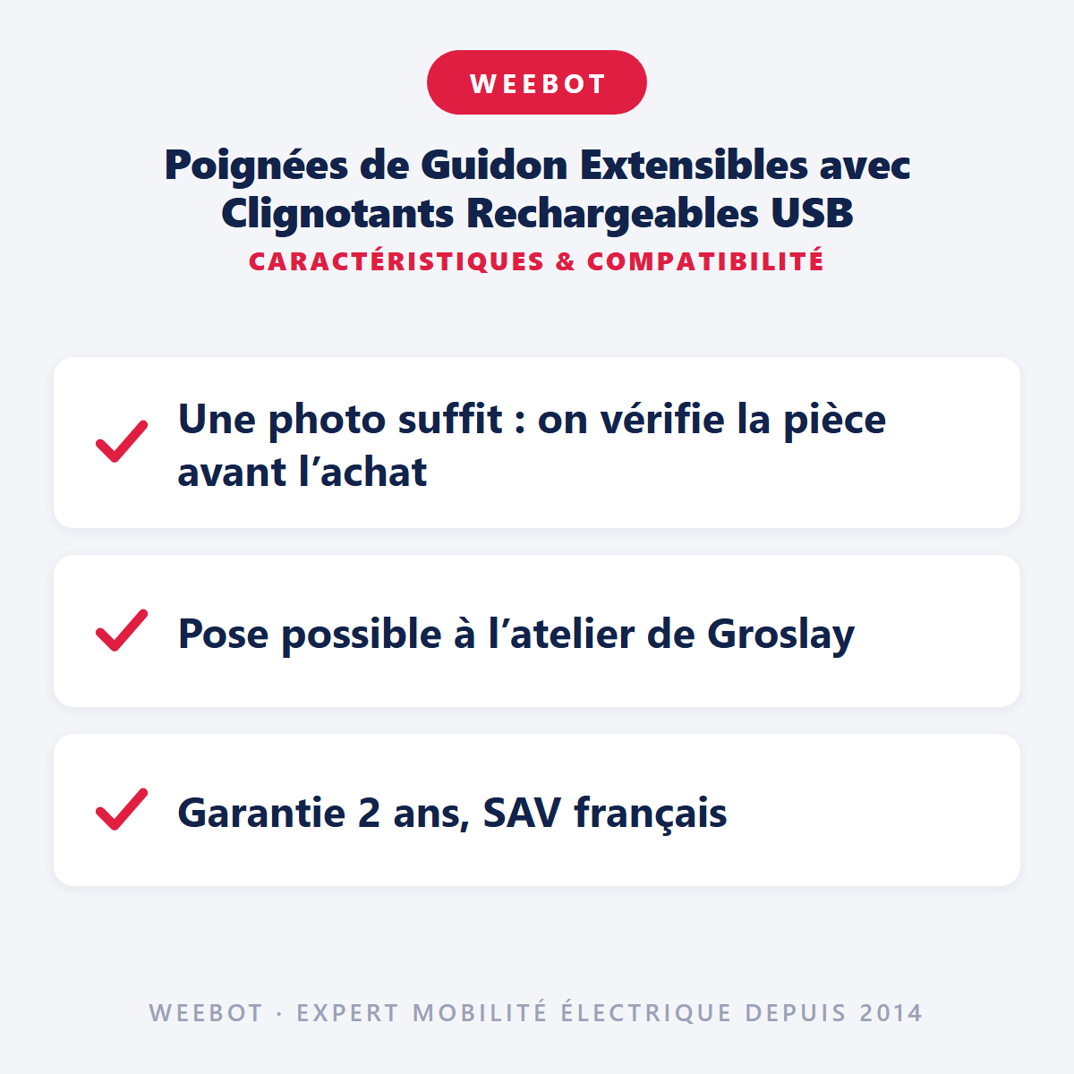 Poignées de Guidon Extensibles avec Clignotants Rechargeables USB : caractéristiques et compatibilité