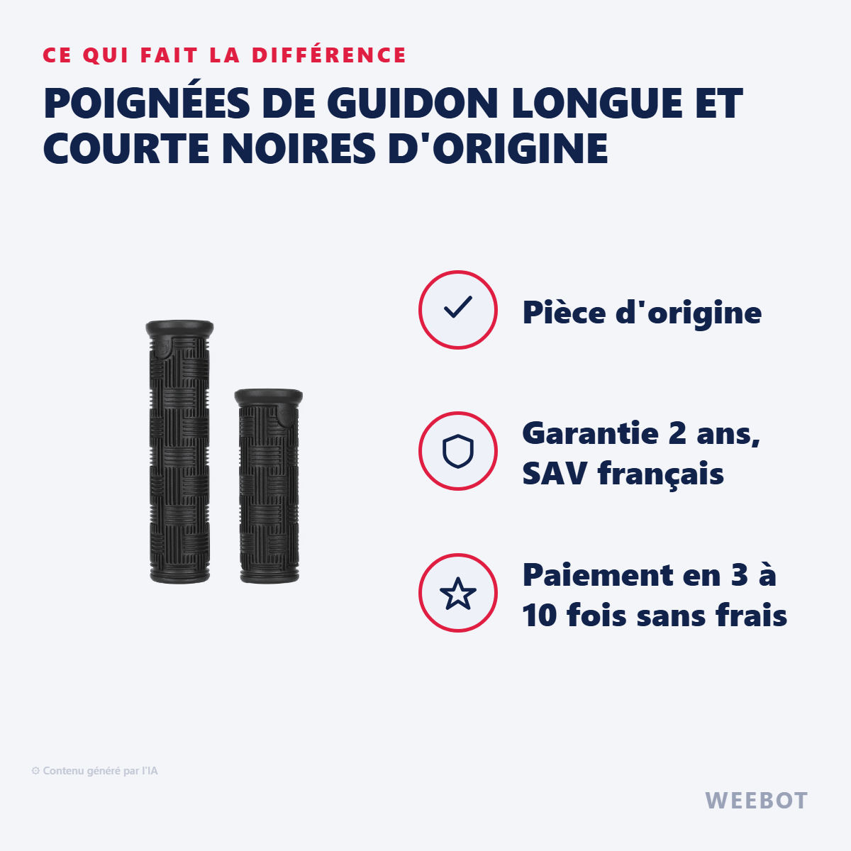 Poignées de Guidon Longue et Courte Noires d'Origine : les points forts