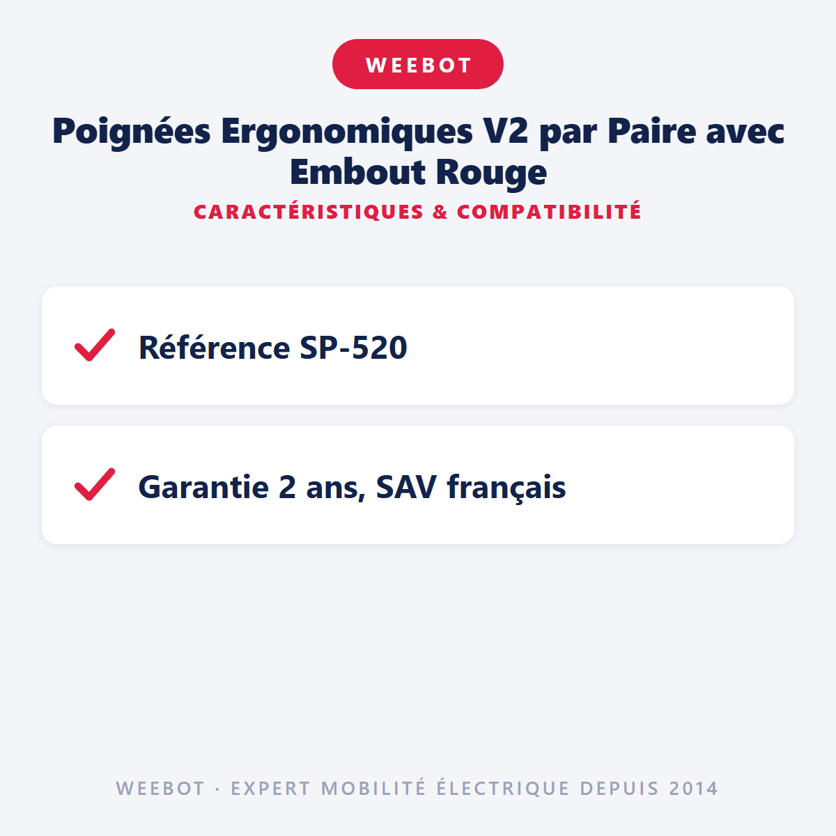 Poignées Ergonomiques V2 par Paire avec Embout Rouge (Gamme Z) - Weebot
