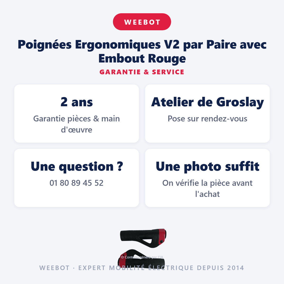 Poignées Ergonomiques V2 par Paire avec Embout Rouge (Gamme Z) - Weebot