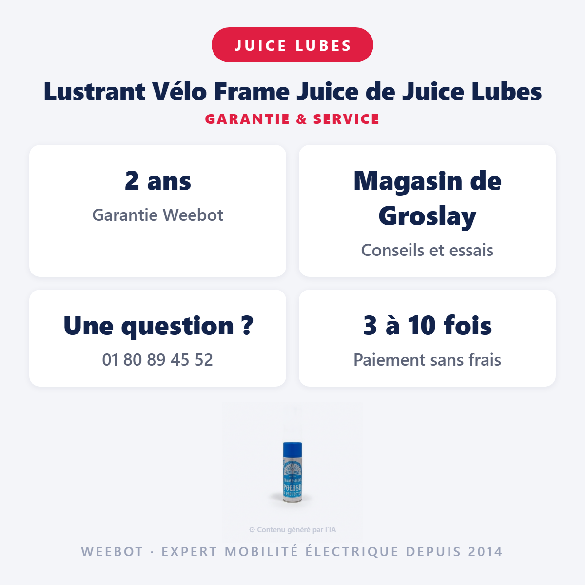 Lustrant Vélo Frame Juice de Juice Lubes : garantie 2 ans et service après-vente