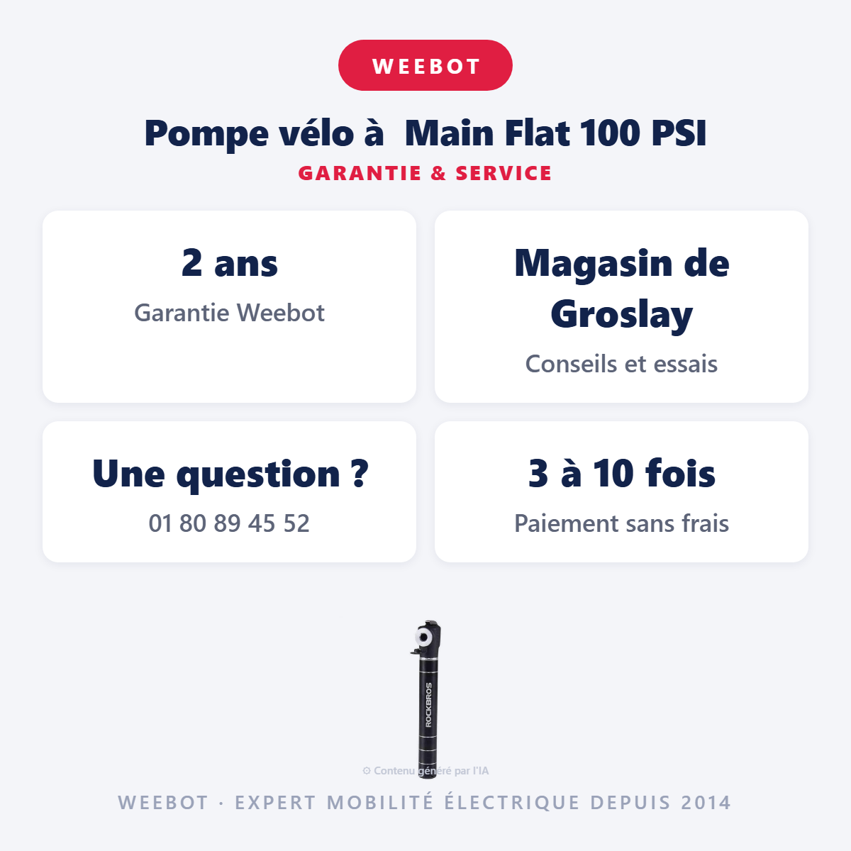 Pompe vélo à  Main Flat 100 PSI : garantie 2 ans et service après-vente