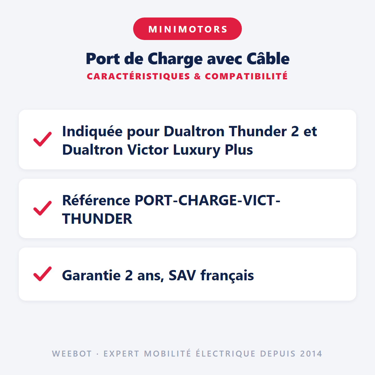 Port de Charge avec Câble pour Trottinette Electrique Dualtron Victor Luxury Plus et Dualtron Thunder 2 - Weebot