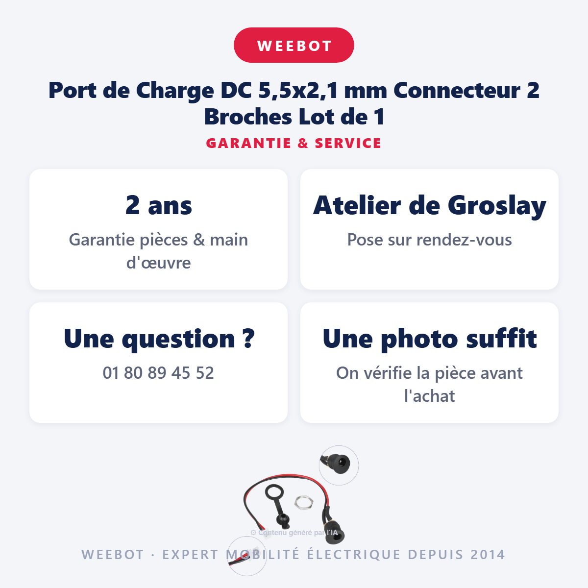 Port de Charge DC 5,5x2,1 mm Connecteur 2 Broches Lot de 1 : garantie 2 ans et service après-vente