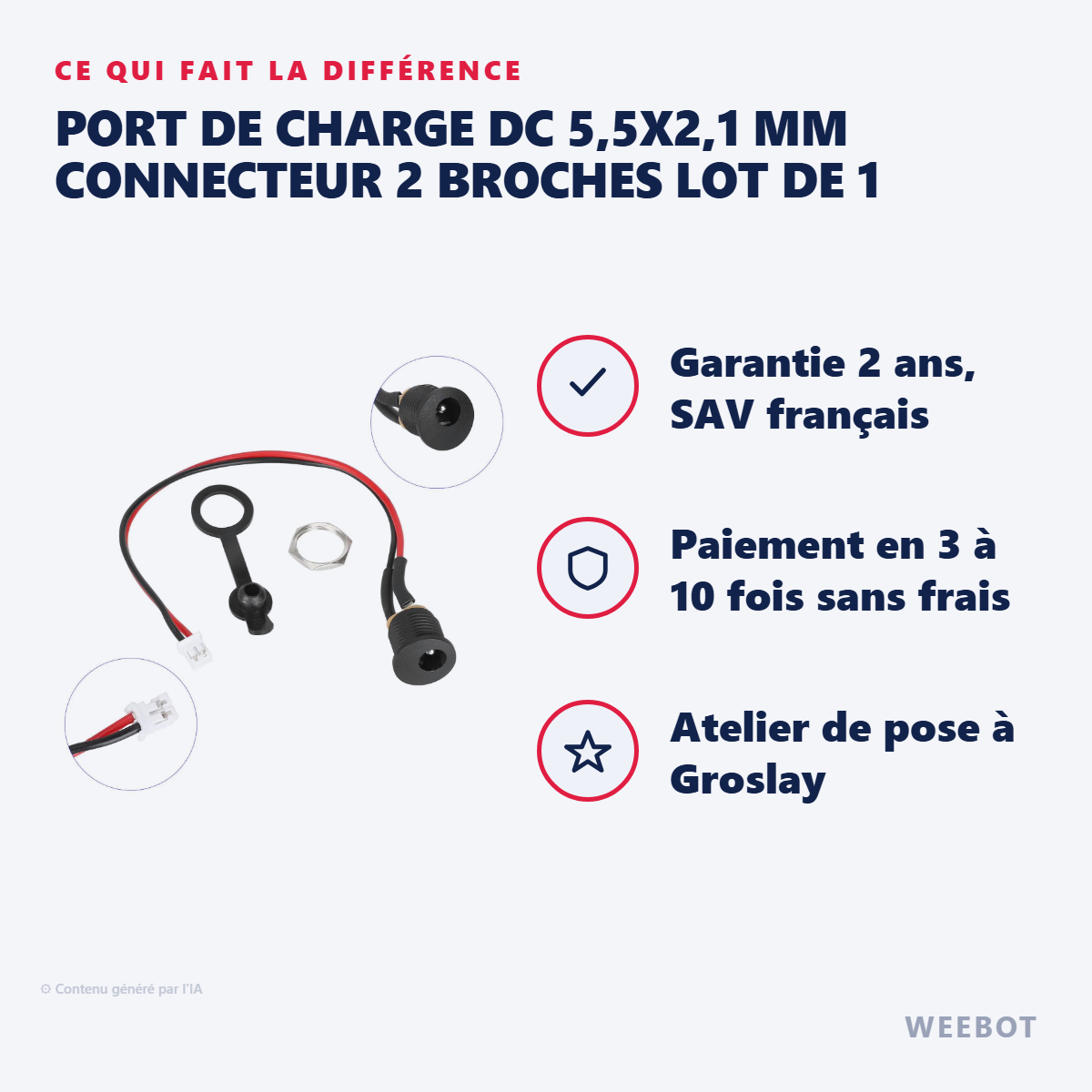 Port de Charge DC 5,5x2,1 mm Connecteur 2 Broches Lot de 1 : les points forts