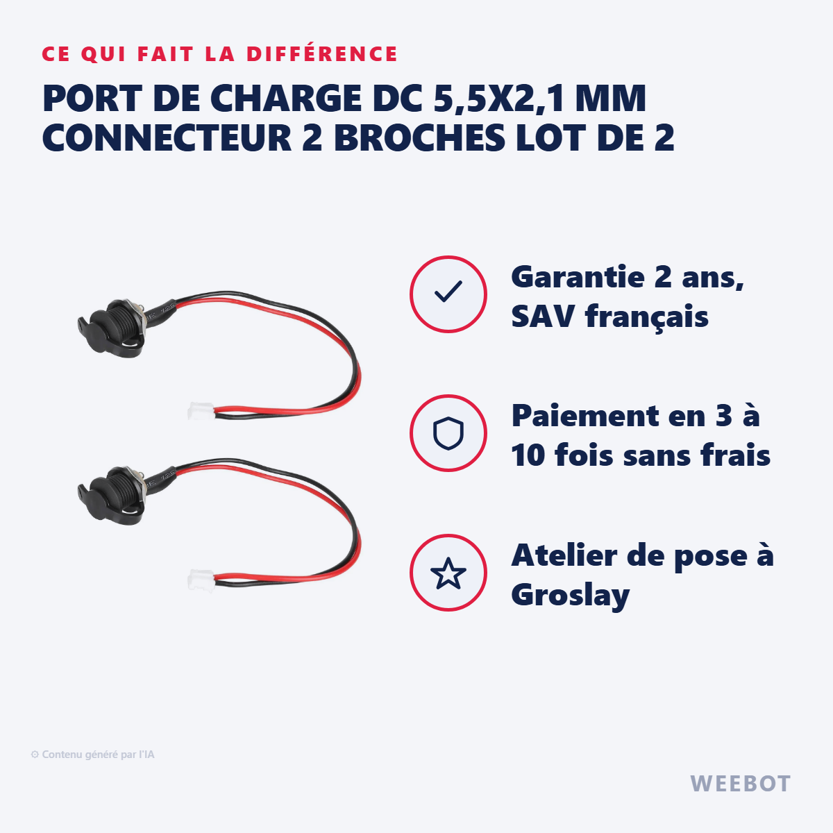 Port de Charge DC 5,5x2,1 mm Connecteur 2 Broches Lot de 2 : les points forts