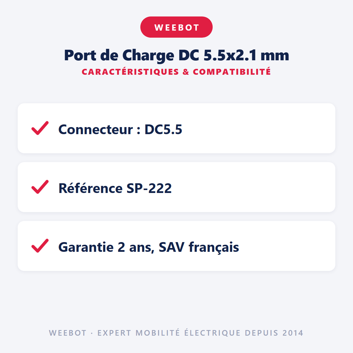 Port de Charge DC 5.5x2.1 mm pour Trottinette Électrique - Weebot