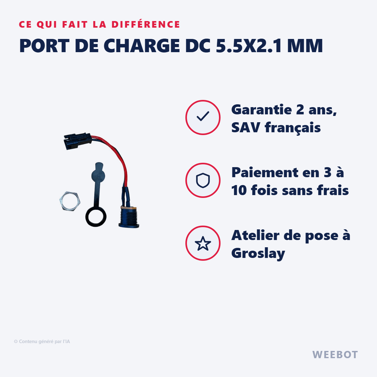 Port de Charge DC 5.5x2.1 mm pour Trottinette Électrique - Weebot
