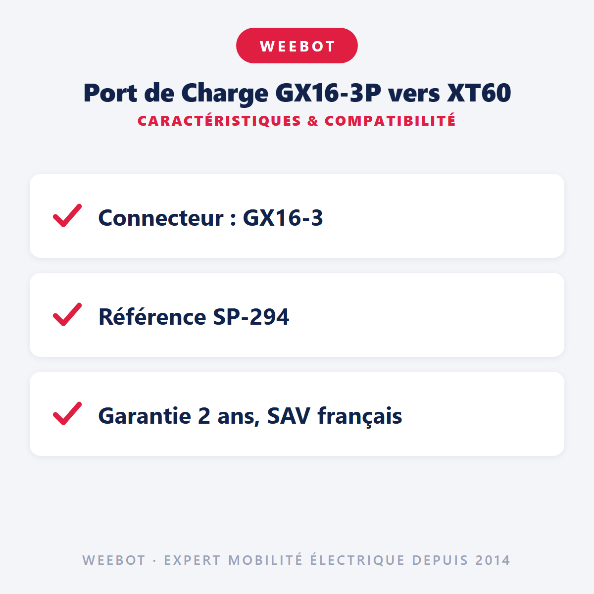 Port de Charge GX16-3P vers XT60 pour Trottinette Électrique - Weebot