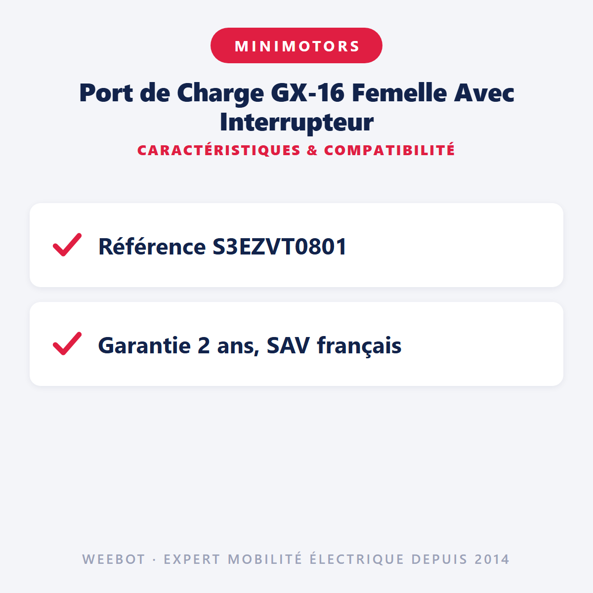 Port de Charge GX-16 Femelle Avec Interrupteur : caractéristiques et compatibilité