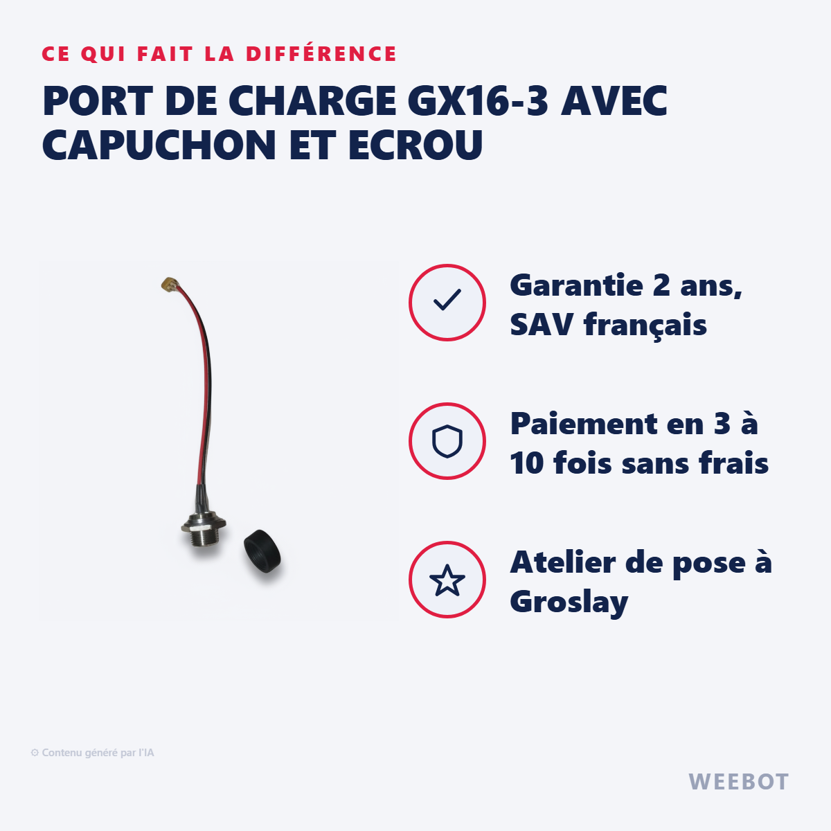 Port de Charge GX16-3 avec Capuchon et Ecrou : les points forts