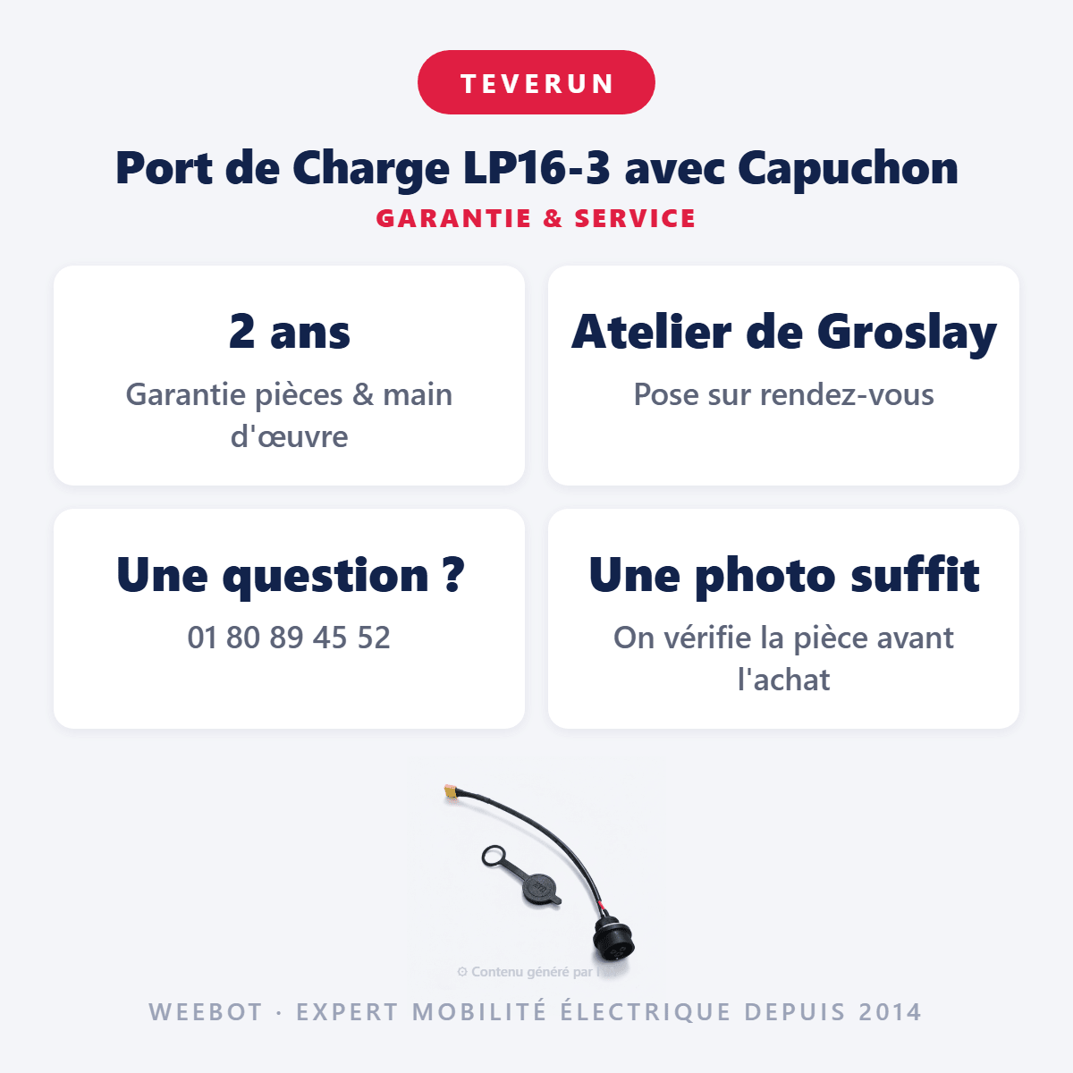 Port de Charge LP16-3 avec Capuchon pour Trottinette Electrique Fighter Mini - Teverun - Weebot