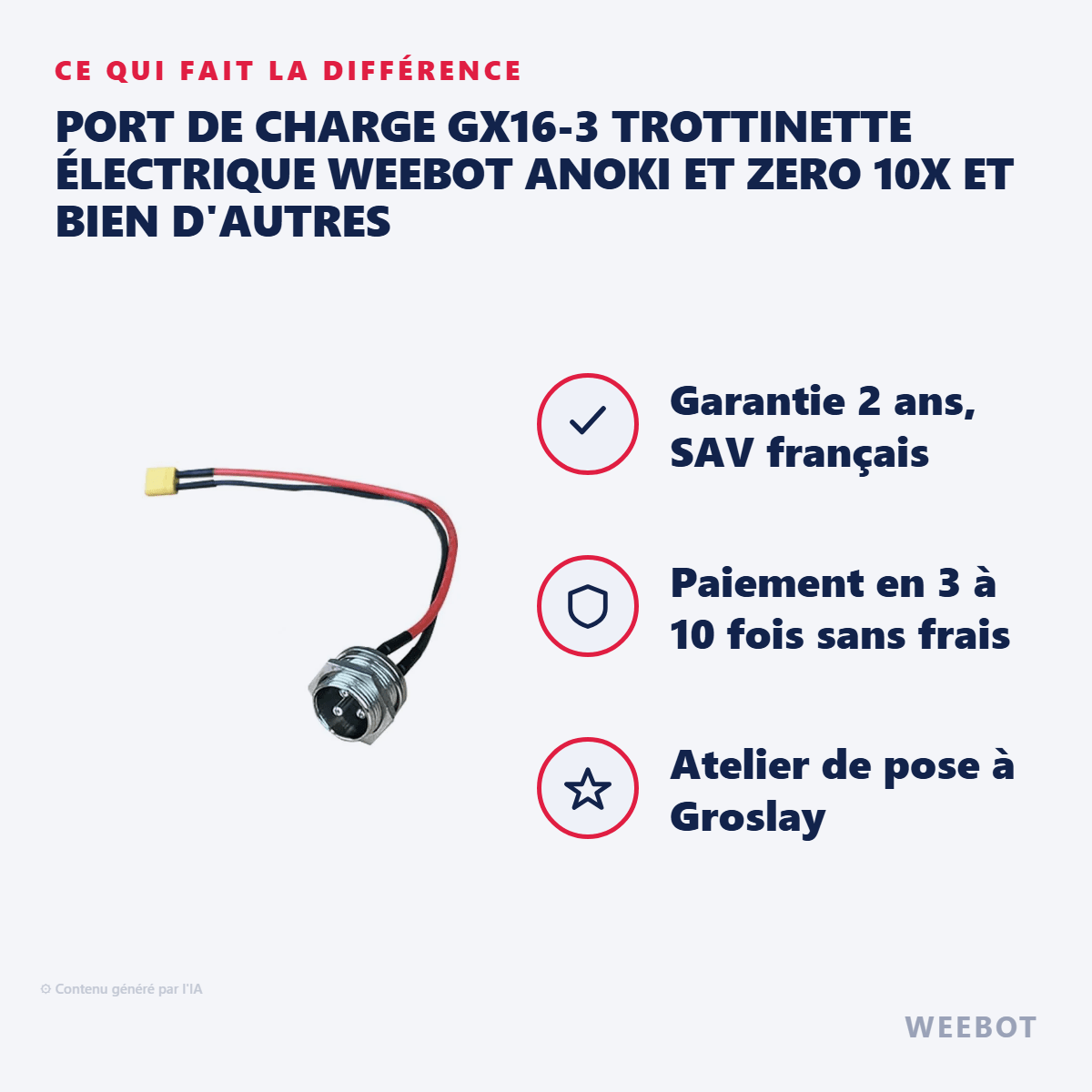 Port de Charge GX16-3 Trottinette Électrique Weebot Anoki et Zero 10x et bien d'autres - Weebot