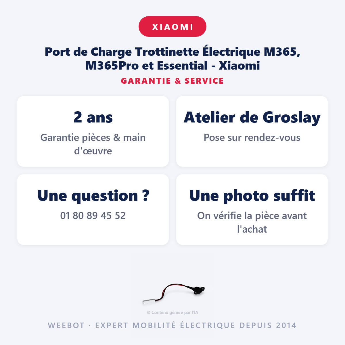 Port de Charge Trottinette Électrique M365, M365Pro et Essential - Xiaomi : garantie 2 ans et service après-vente