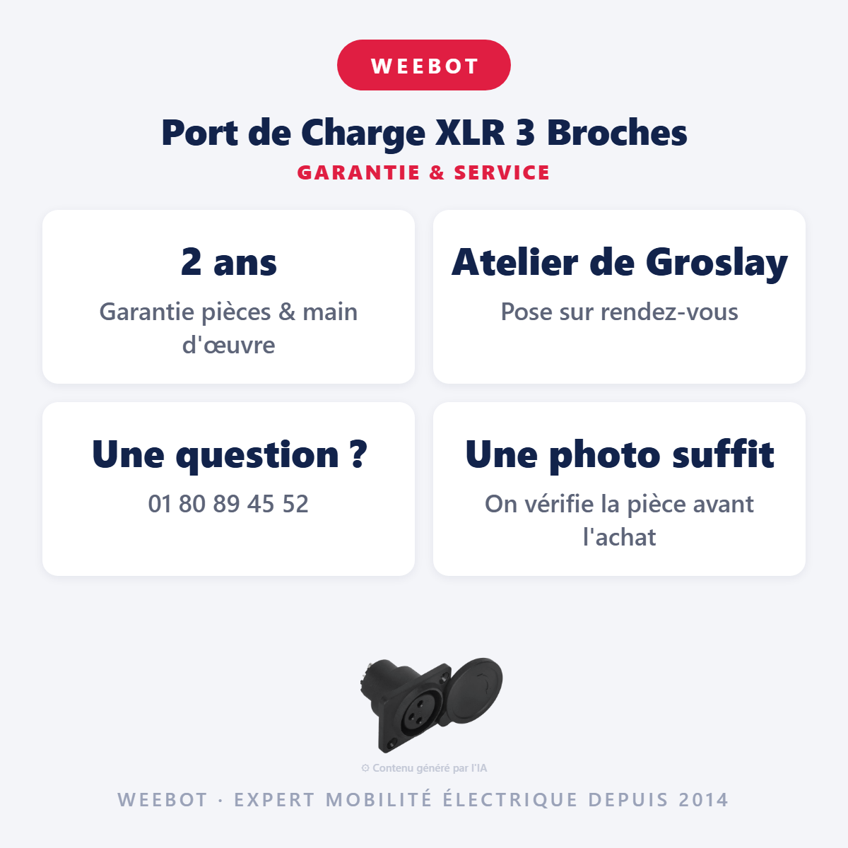 Port de Charge XLR 3 Broches : garantie 2 ans et service après-vente