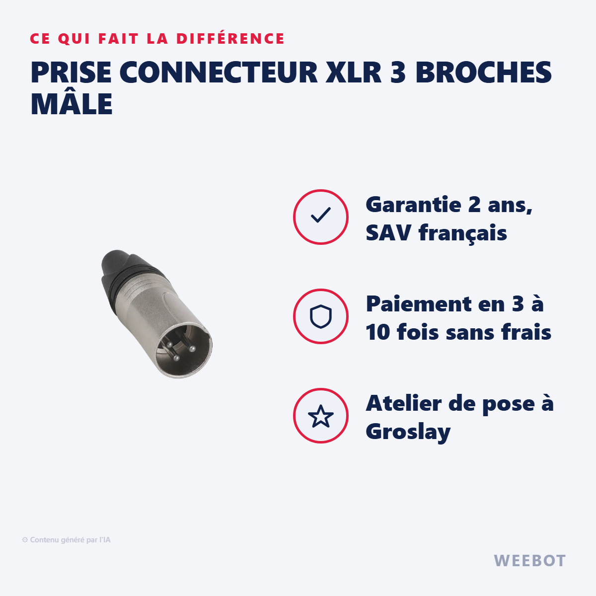 Prise Connecteur XLR 3 Broches Mâle : les points forts