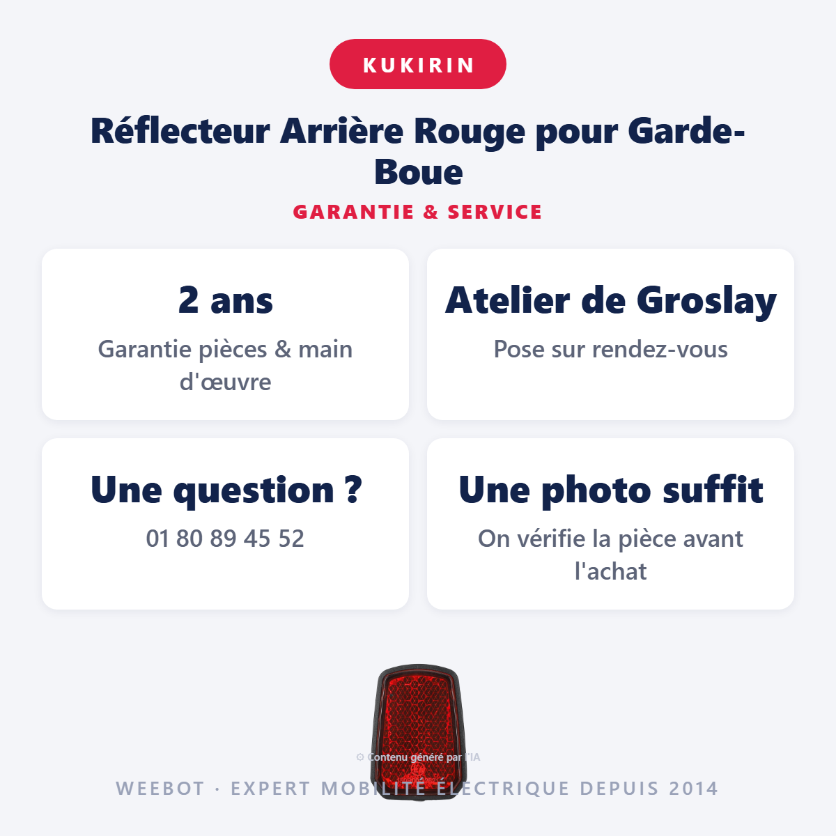 Réflecteur Arrière Rouge pour Garde-Boue : garantie 2 ans et service après-vente