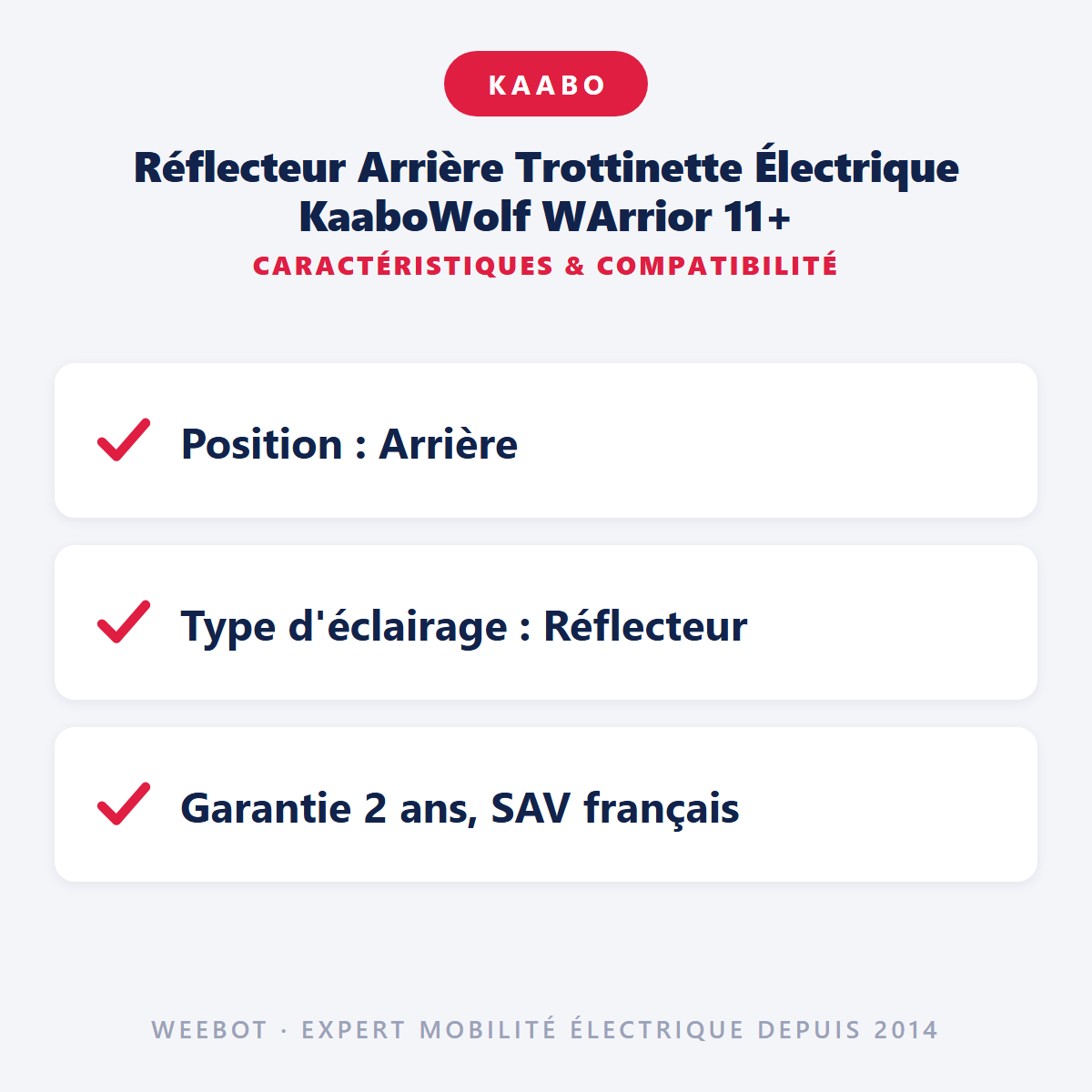 Réflecteur Arrière Trottinette Électrique KaaboWolf WArrior 11+ : caractéristiques et compatibilité