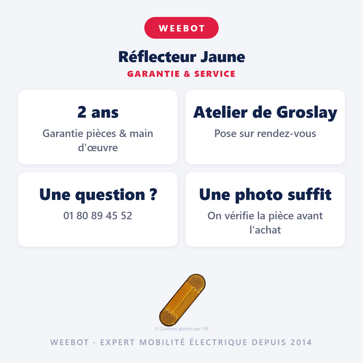 Réflecteur Jaune : garantie 2 ans et service après-vente