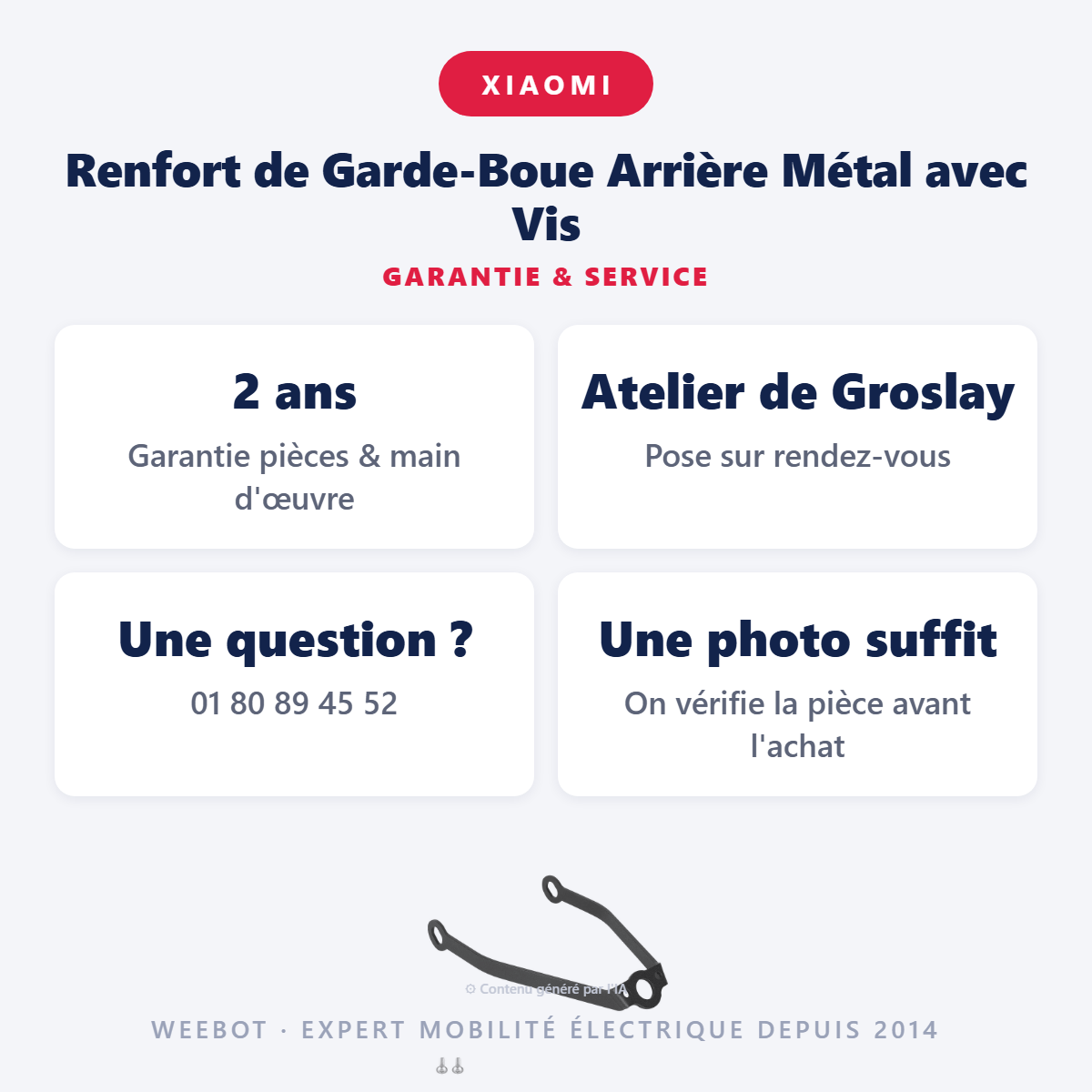 Renfort de Garde-Boue Arrière Métal avec Vis : garantie 2 ans et service après-vente