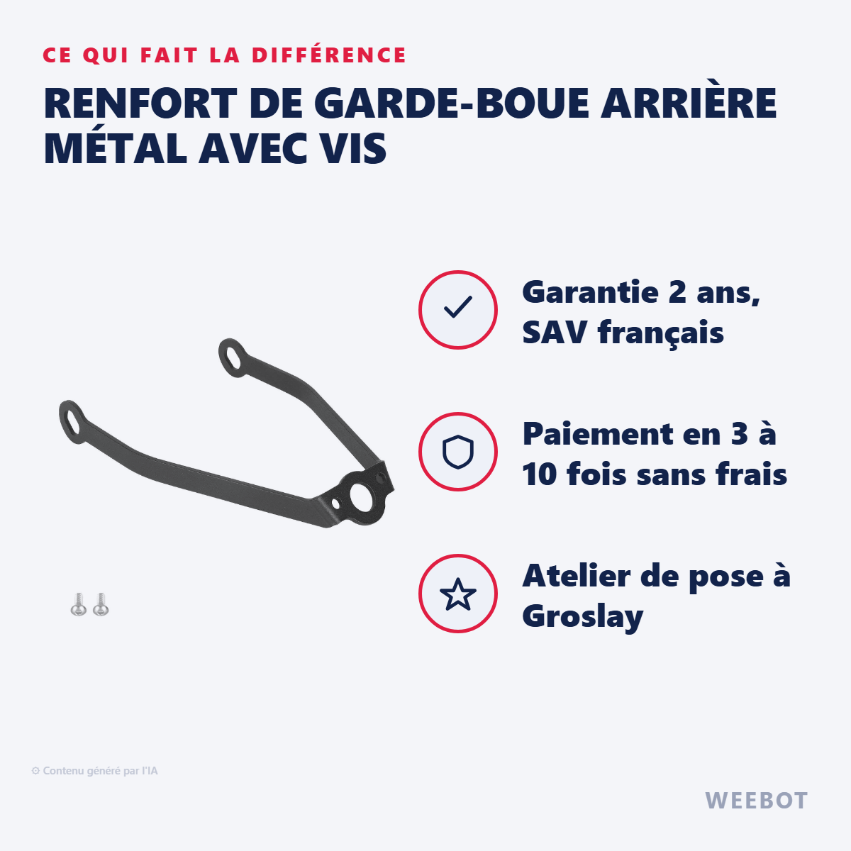 Renfort de Garde-Boue Arrière Métal avec Vis : les points forts