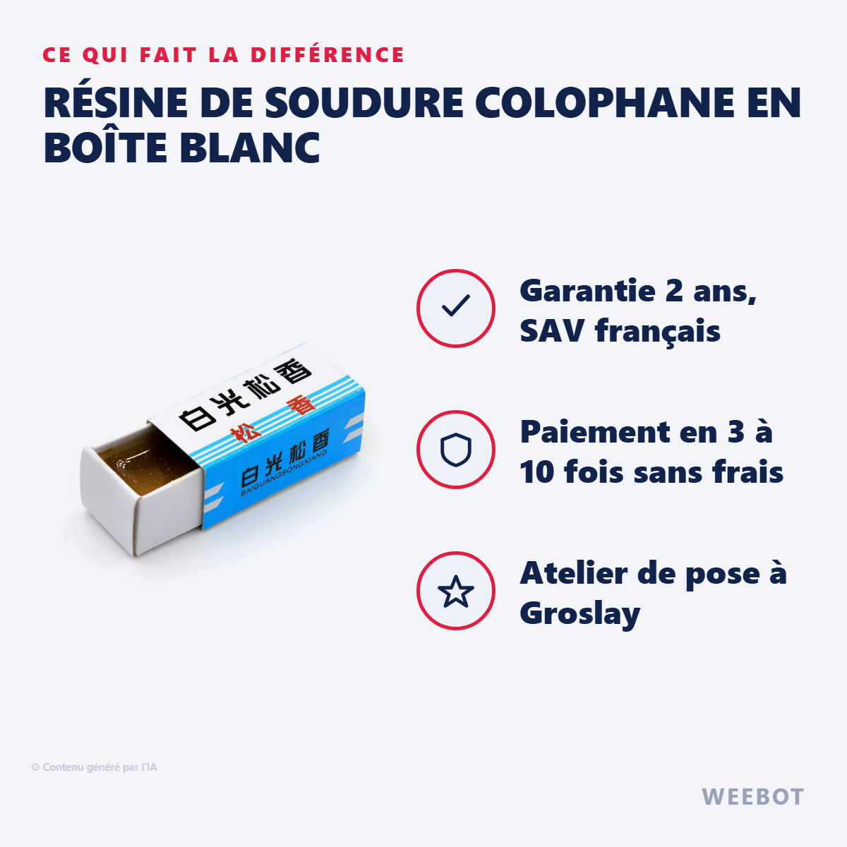 Résine de Soudure Colophane en Boîte Blanc : les points forts