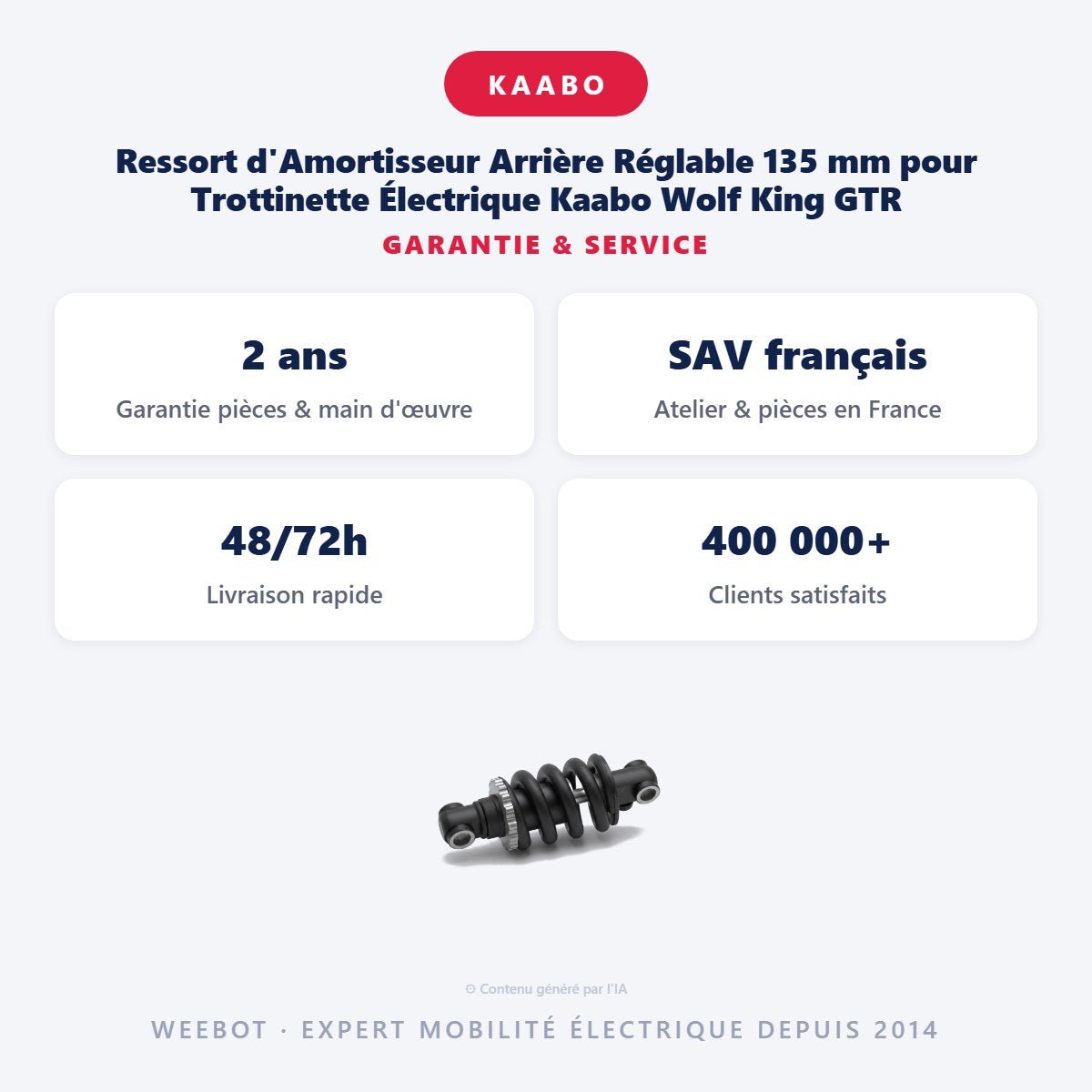 Ressort d'Amortisseur Arrière Réglable 135 mm pour Trottinette Électrique Kaabo Wolf King GTR - Weebot