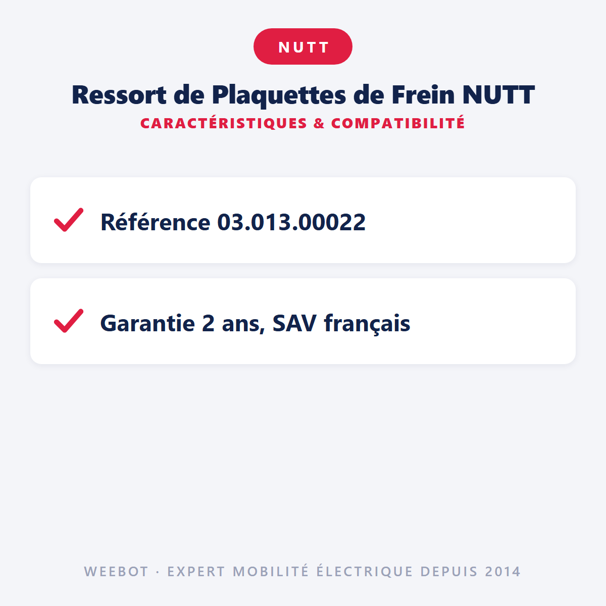 Ressort de Plaquettes de Frein NUTT : caractéristiques et compatibilité