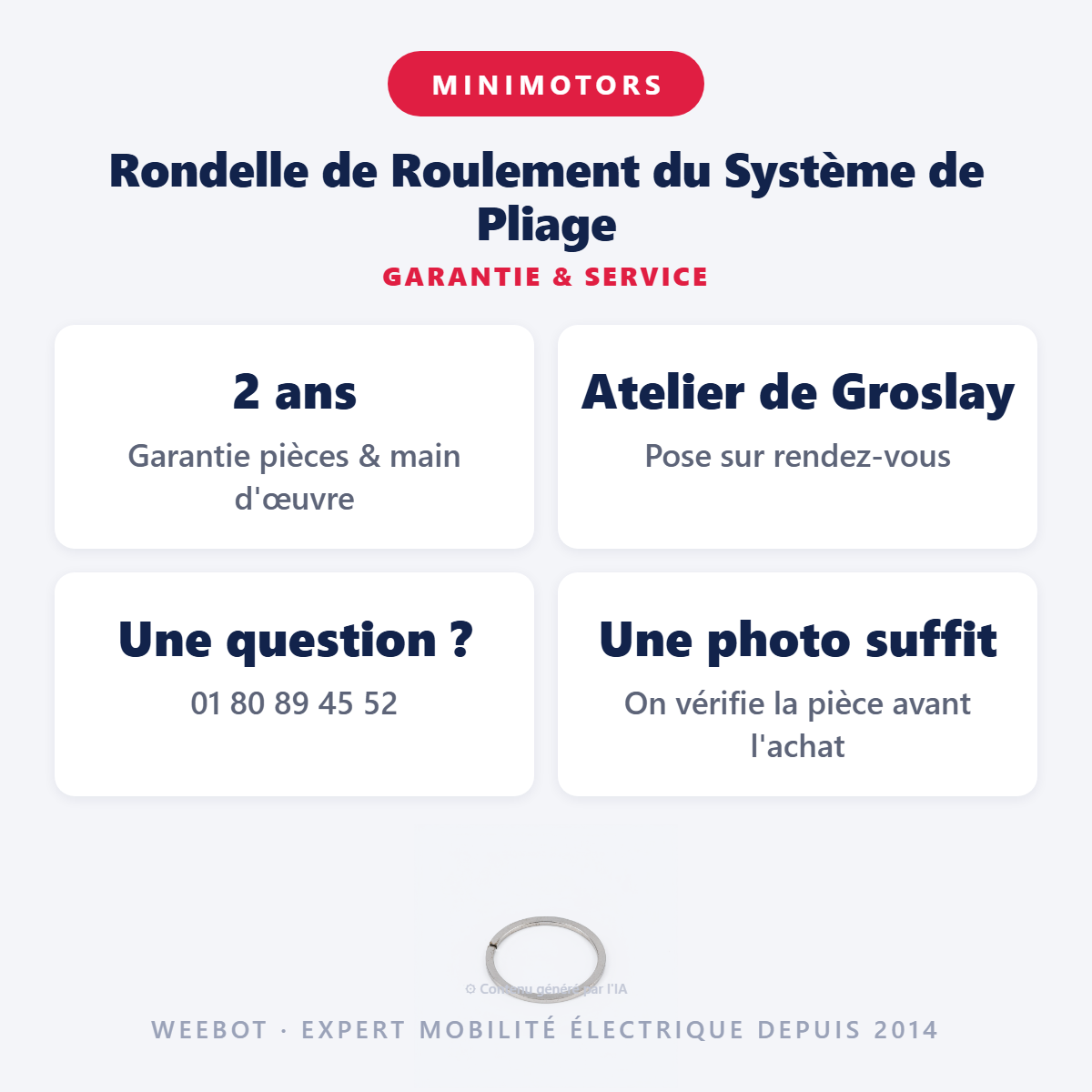 Rondelle de Roulement du Système de Pliage : garantie 2 ans et service après-vente