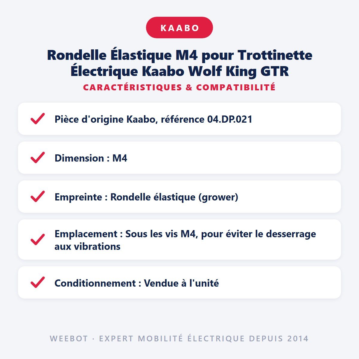 Rondelle Élastique M4 pour Trottinette Électrique Kaabo Wolf King GTR - Weebot