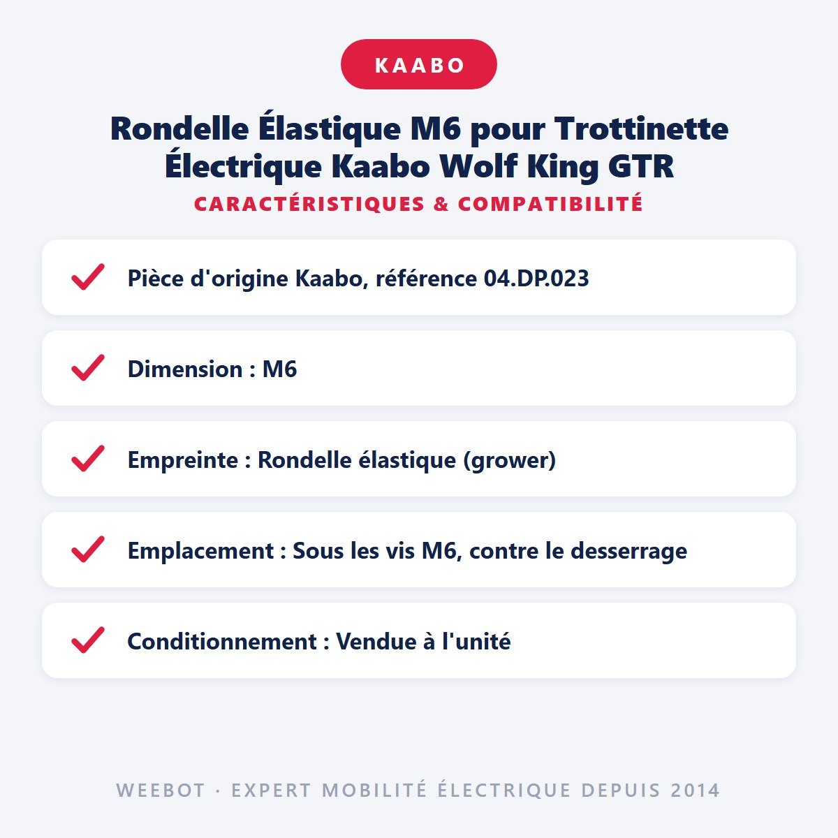Rondelle Élastique M6 pour Trottinette Électrique Kaabo Wolf King GTR - Weebot