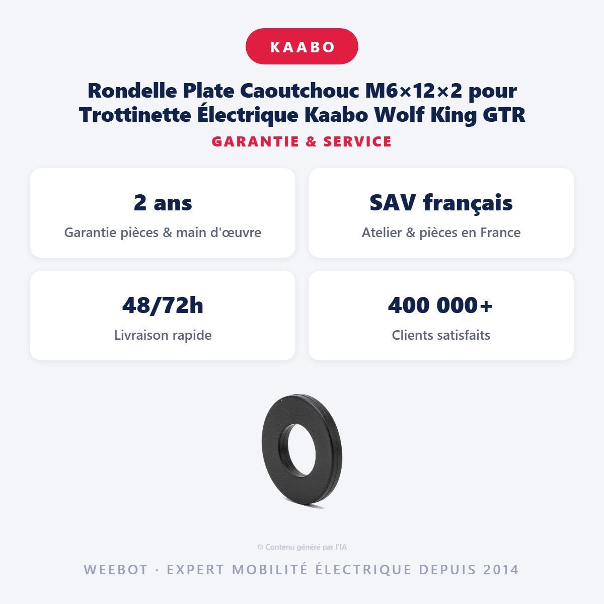 Rondelle Plate Caoutchouc M6×12×2 pour Trottinette Électrique Kaabo Wolf King GTR - Weebot