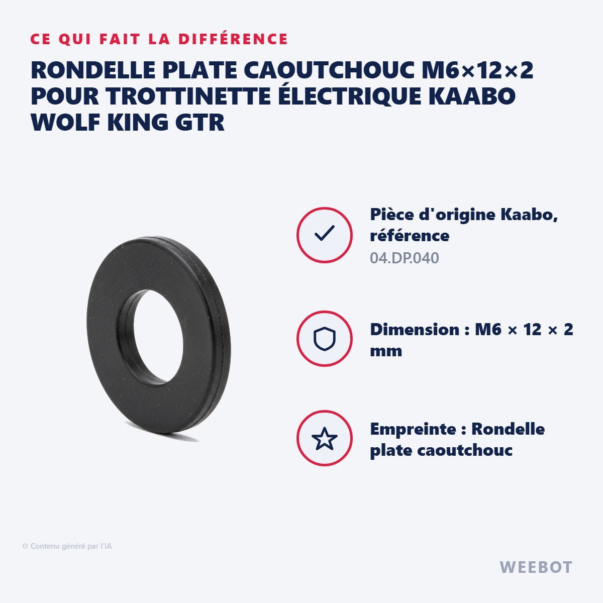Rondelle Plate Caoutchouc M6×12×2 pour Trottinette Électrique Kaabo Wolf King GTR - Weebot
