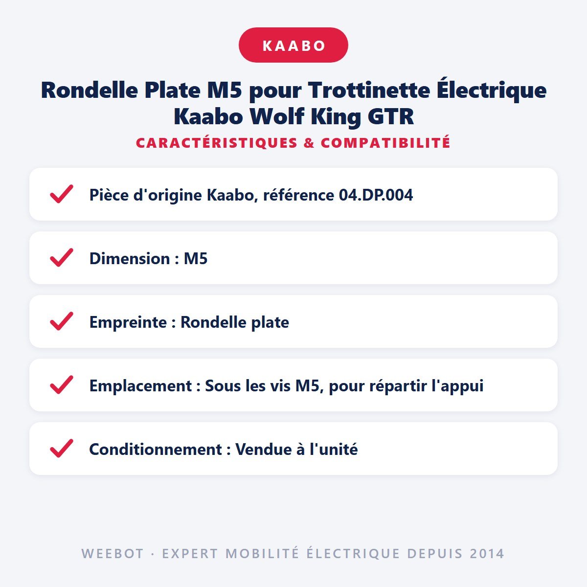 Rondelle Plate M5 pour Trottinette Électrique Kaabo Wolf King GTR - Weebot