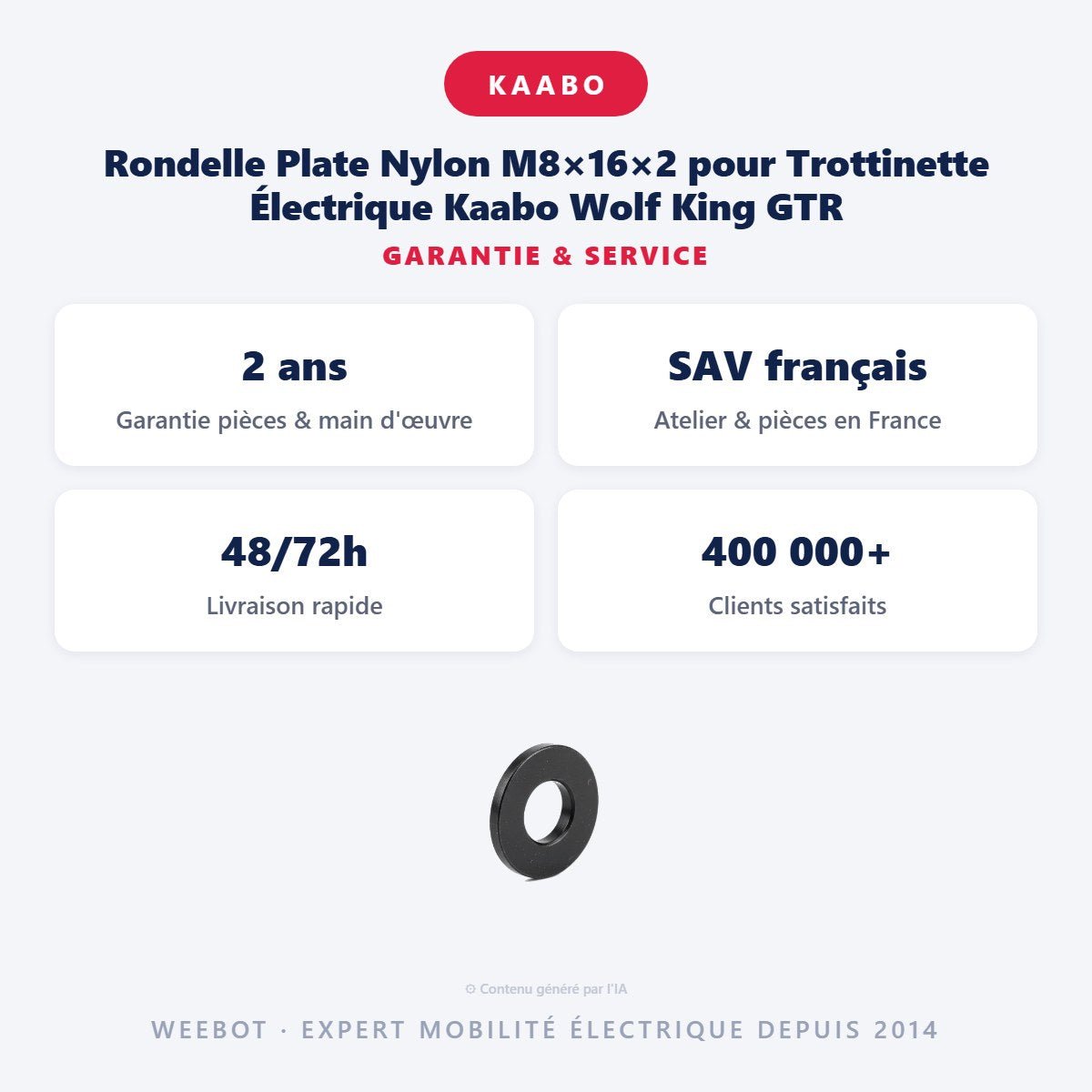 Rondelle Plate Nylon M8×16×2 pour Trottinette Électrique Kaabo Wolf King GTR - Weebot