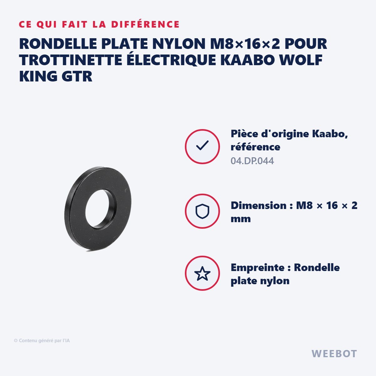 Rondelle Plate Nylon M8×16×2 pour Trottinette Électrique Kaabo Wolf King GTR - Weebot