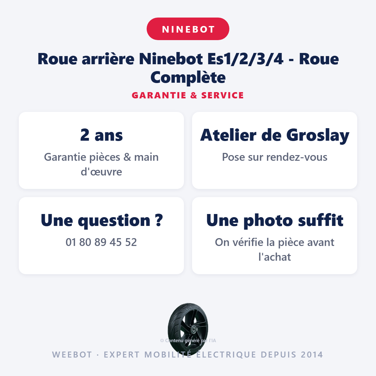 Roue arrière Ninebot  Es1/2/3/4 - Roue Complète : garantie 2 ans et service après-vente