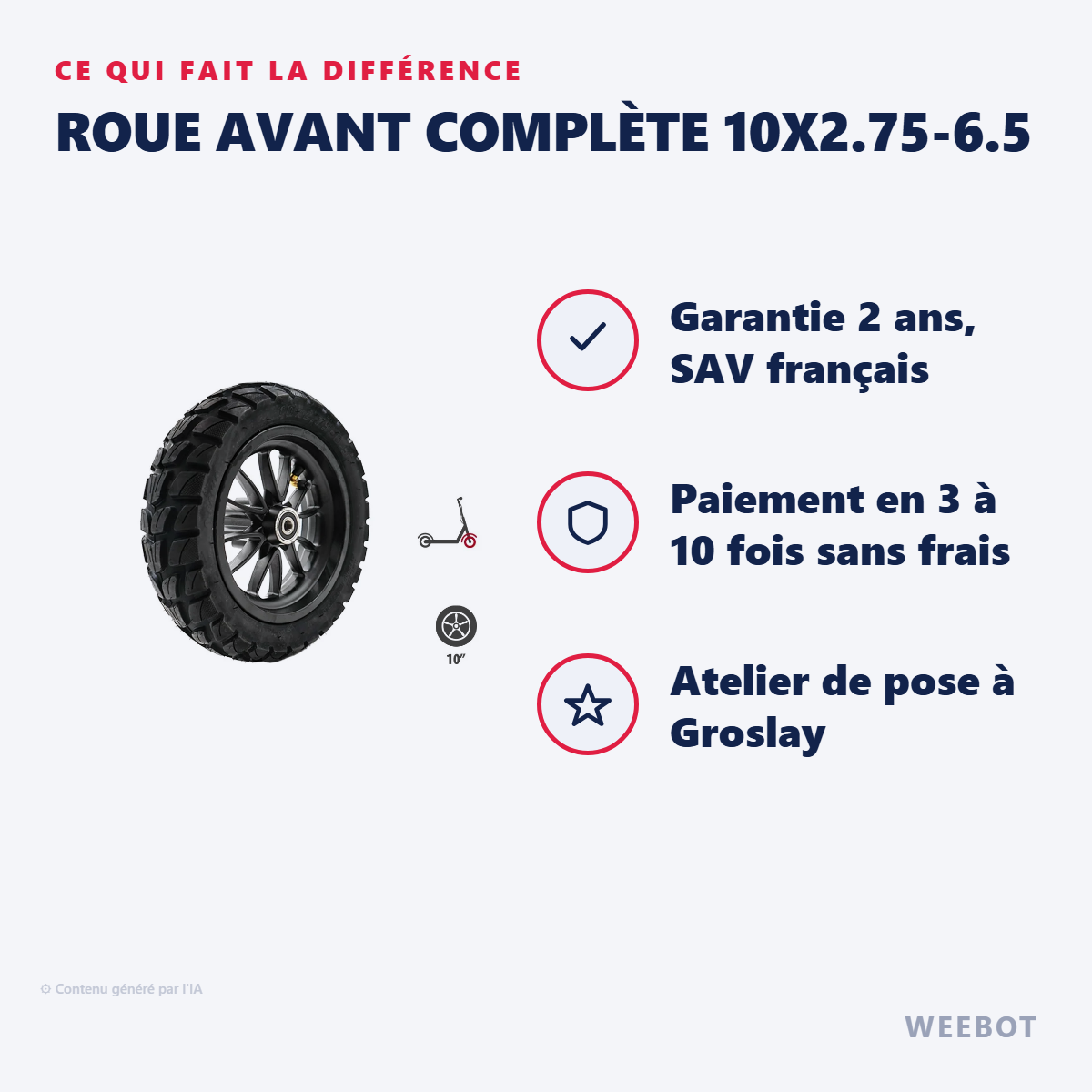 Roue Avant Complète 10x2.75-6.5 : les points forts