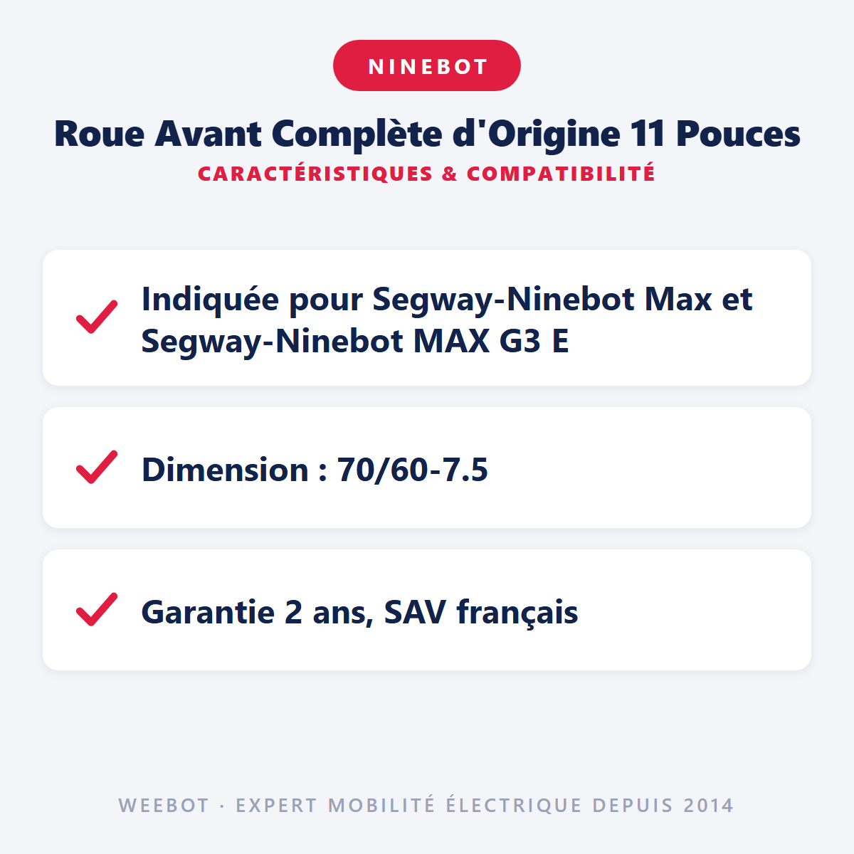 Roue Avant Complète d'Origine 11 Pouces : caractéristiques et compatibilité