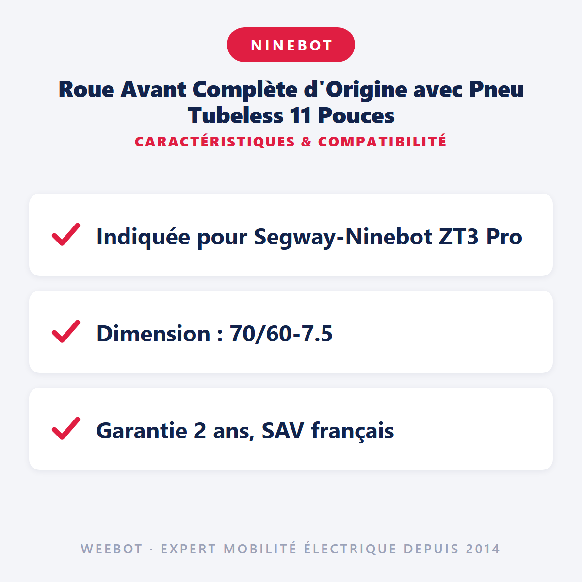 Roue Avant Complète d'Origine avec Pneu Tubeless 11 Pouces : caractéristiques et compatibilité